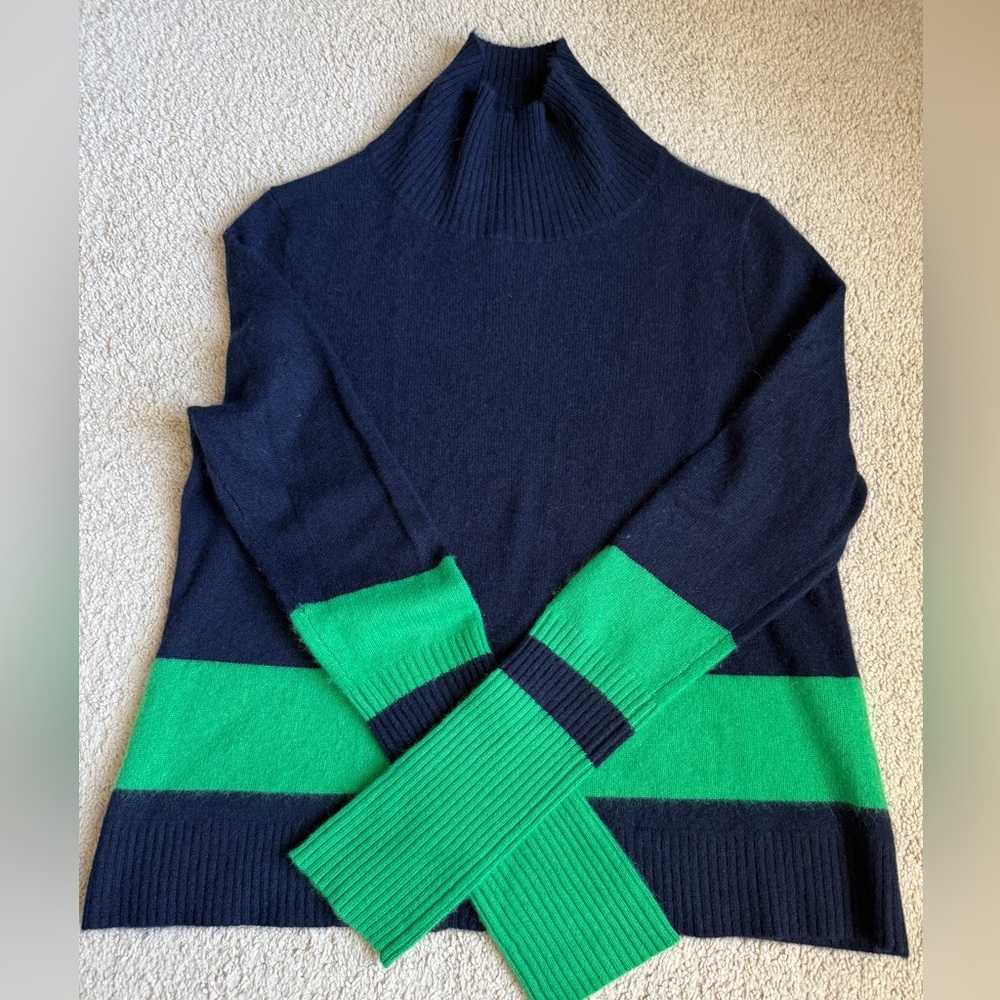 Filoro Cashmere Sweater Mock Neck Colorblock Ribbed size Small